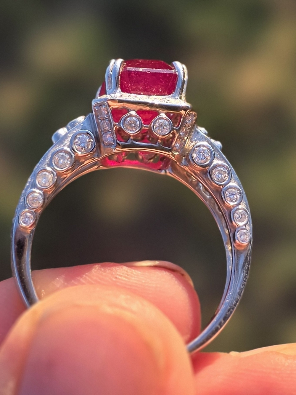 Ruby 3.5 Carat And .5 Carats Diamond 18k Size 8.5